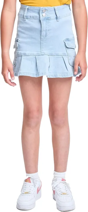 YMI Girls Cargo Pleated Denim Mini Skirt