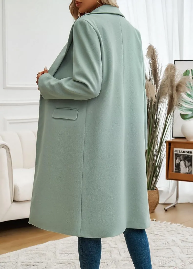 yoeasy Womens Long Double Breasted Wool Coats Notched Lapel Collar Pea Coat Winter Jackets Trench Coat Outwear