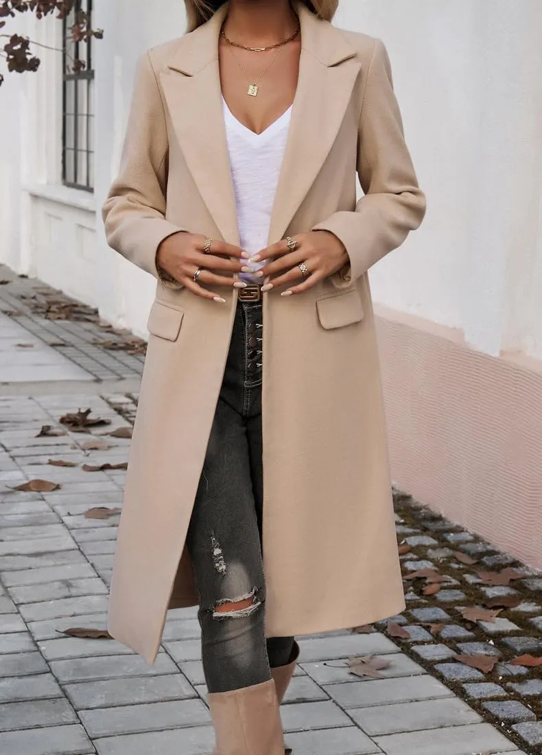 yoeasy Womens Long Double Breasted Wool Coats Notched Lapel Collar Pea Coat Winter Jackets Trench Coat Outwear