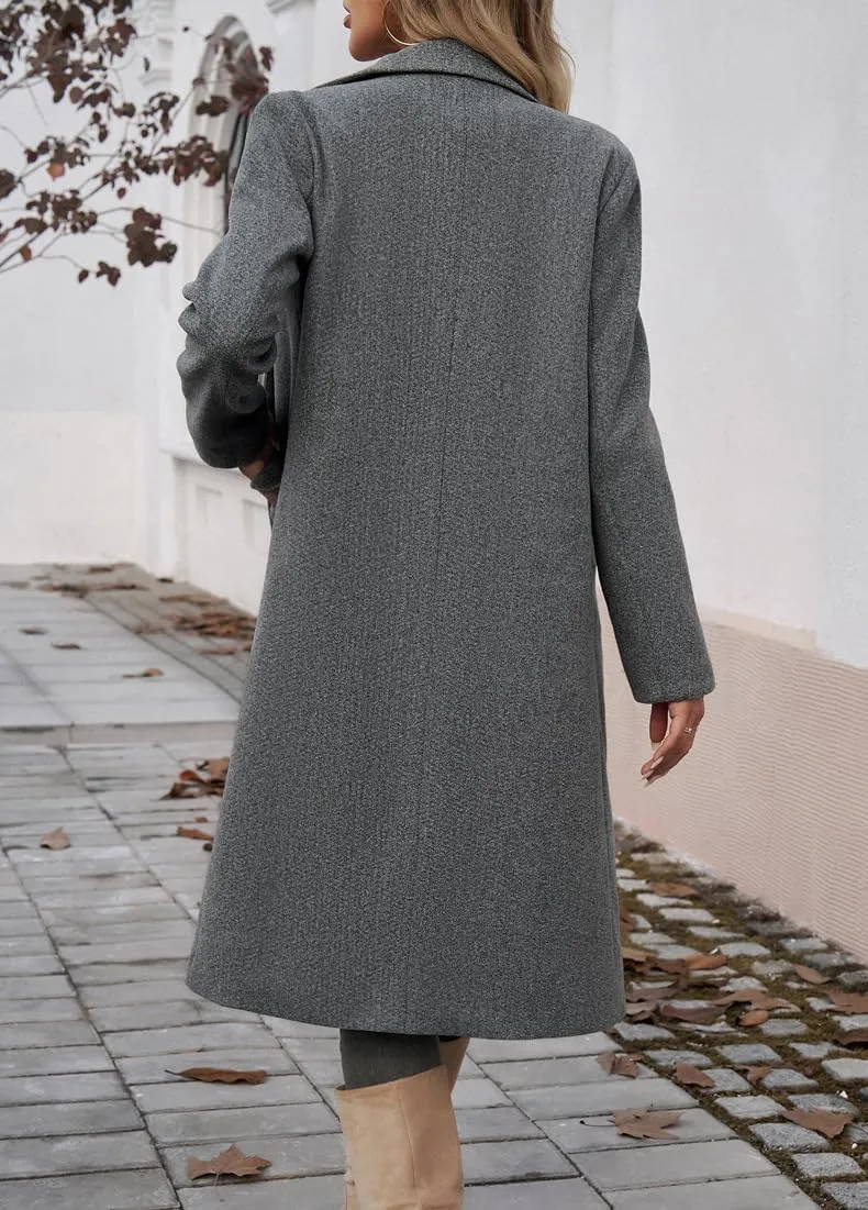 yoeasy Womens Long Double Breasted Wool Coats Notched Lapel Collar Pea Coat Winter Jackets Trench Coat Outwear