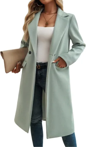 yoeasy Womens Long Double Breasted Wool Coats Notched Lapel Collar Pea Coat Winter Jackets Trench Coat Outwear