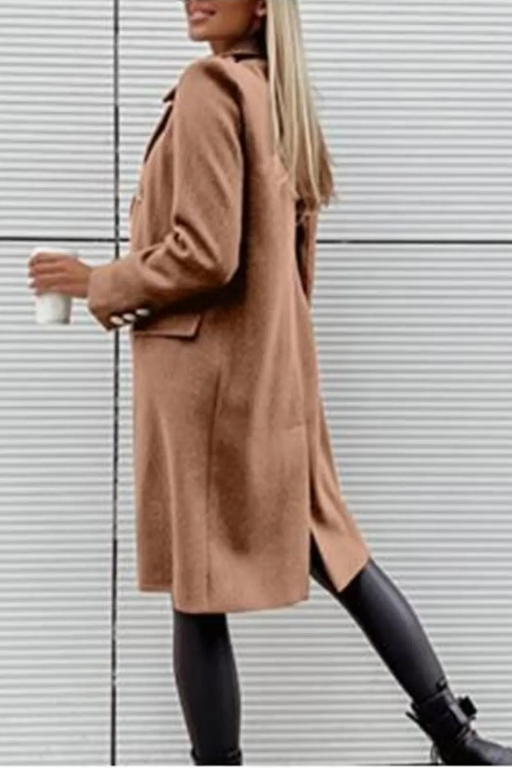 yoeasy Womens Winter Double Breasted Midi Long Wool Pea Coat Notch Lapel Casual Overcoat Trench Coat
