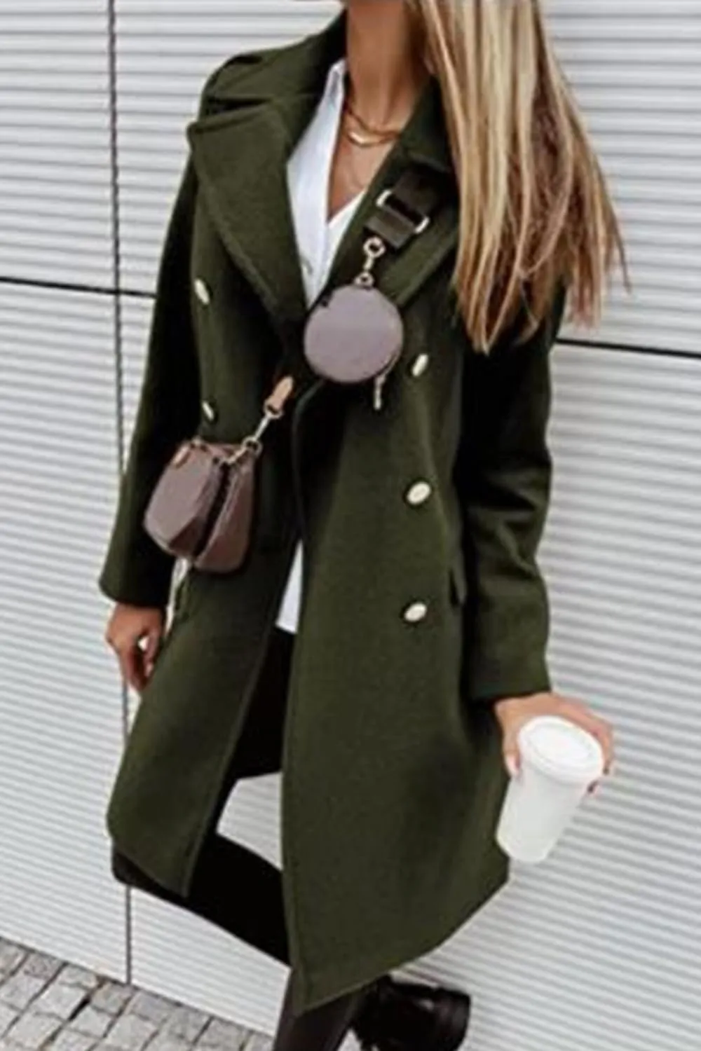 yoeasy Womens Winter Double Breasted Midi Long Wool Pea Coat Notch Lapel Casual Overcoat Trench Coat