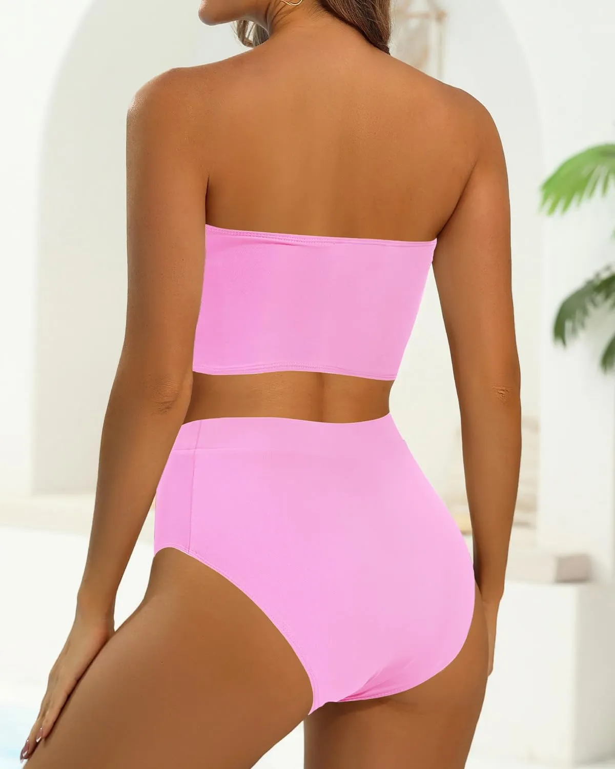 Yonique Bandeau Bikini Strapless Swimsuit - Two Piece High Waisted Bathing Suits