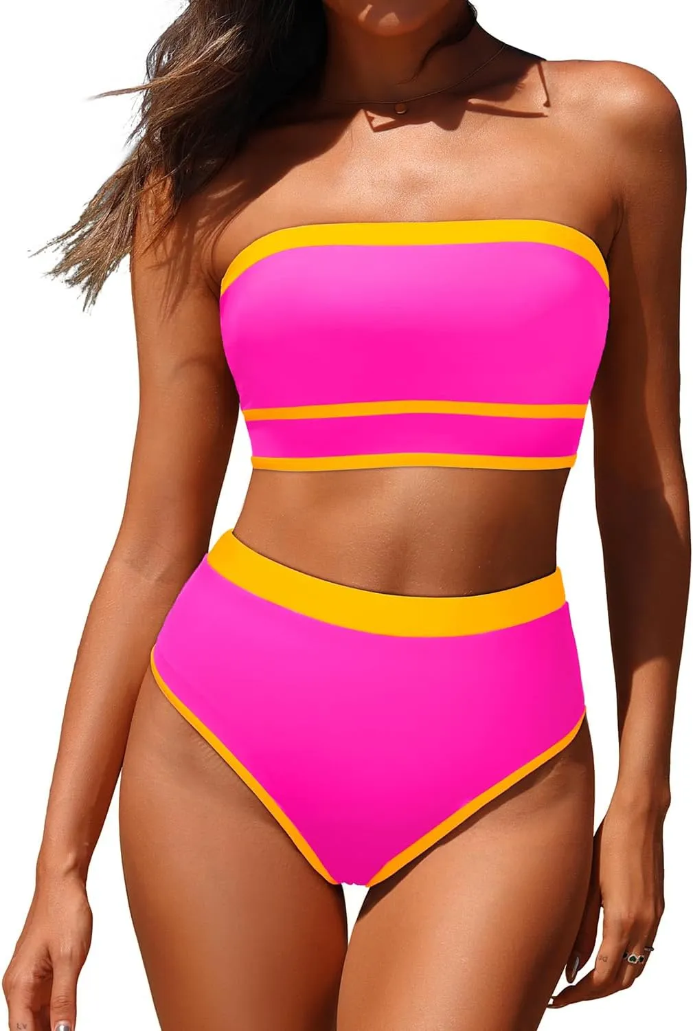 Yonique Bandeau Bikini Strapless Swimsuit - Two Piece High Waisted Bathing Suits