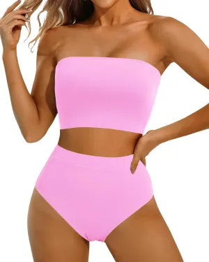 Yonique Bandeau Bikini Strapless Swimsuit - Two Piece High Waisted Bathing Suits