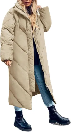 Yousify Women's Hooded Long Puffer Coat Winter Longer Thickened Down Jacket Zip Cotton Outwear