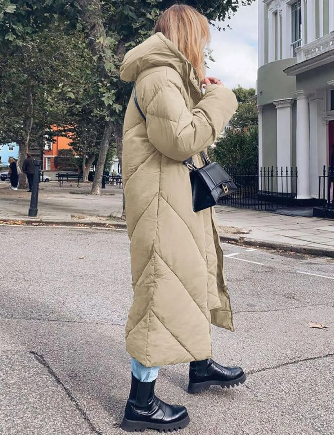 Yousify Women's Hooded Long Puffer Coat Winter Longer Thickened Down Jacket Zip Cotton Outwear