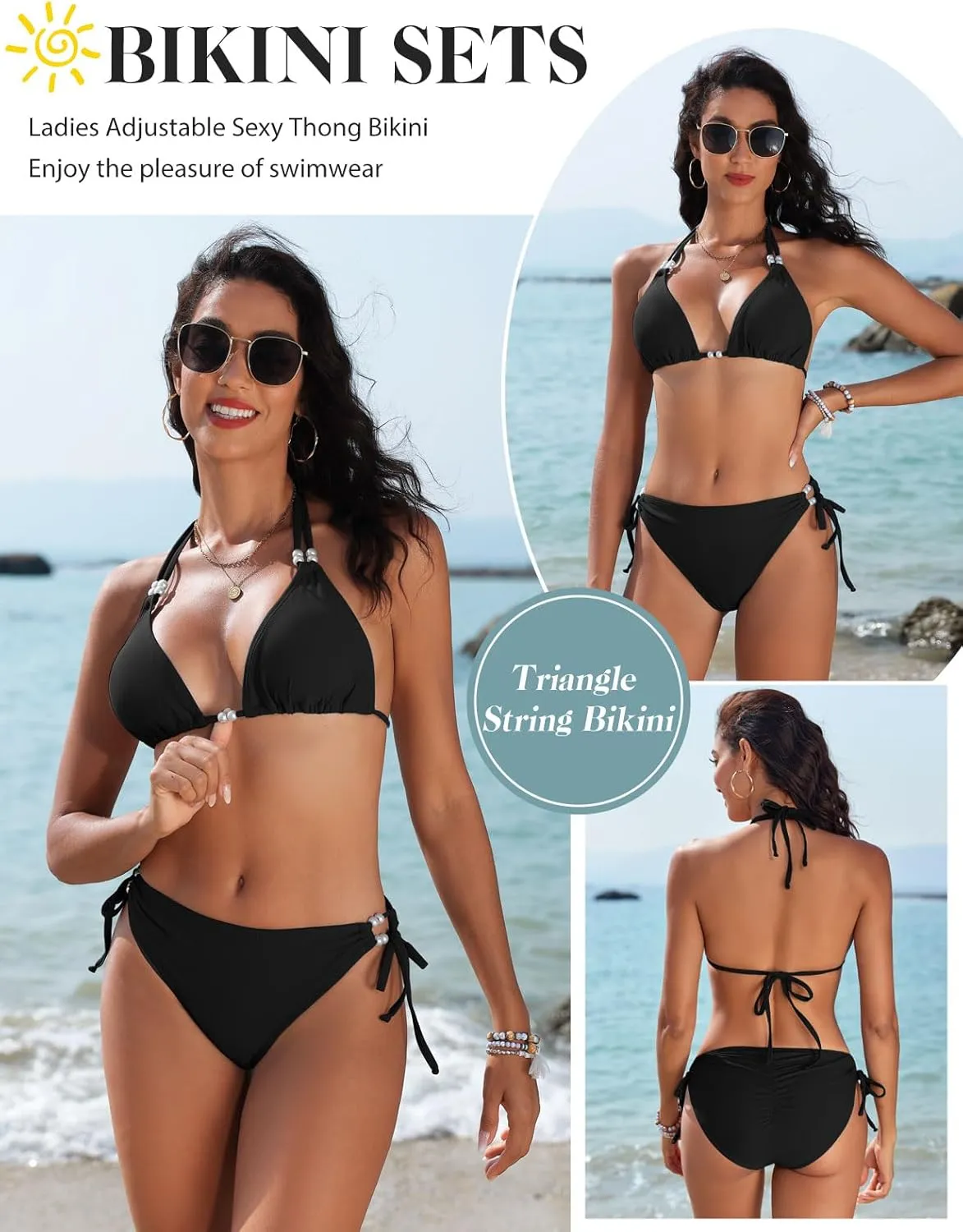 Yusongirl Womens Two Piece Bikini Set Sexy Tie Side Halter Triangle Tops String Bathing Suit Solid Color Bikini Swimsuit