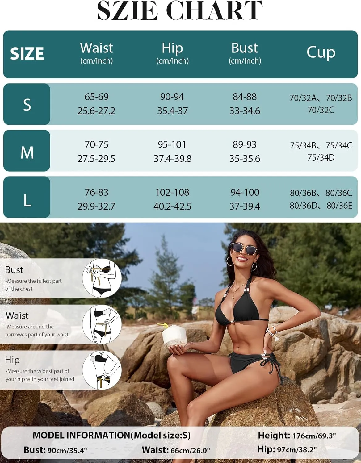 Yusongirl Womens Two Piece Bikini Set Sexy Tie Side Halter Triangle Tops String Bathing Suit Solid Color Bikini Swimsuit