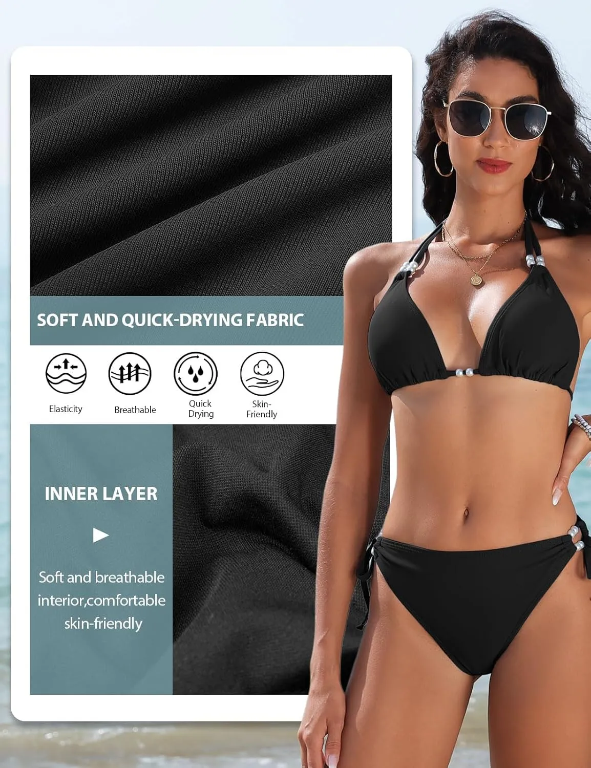 Yusongirl Womens Two Piece Bikini Set Sexy Tie Side Halter Triangle Tops String Bathing Suit Solid Color Bikini Swimsuit