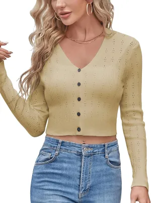 ZAFUL Women's Cropped Bolero Long Sleeve Knit Cardigan V Neck Button Down Shurg for Dress