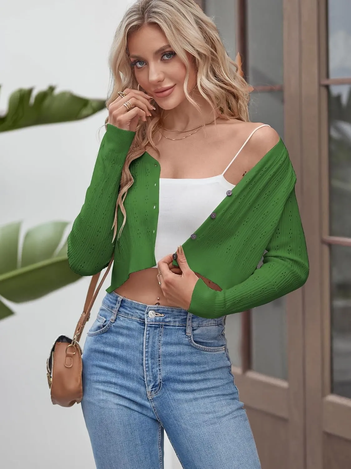 ZAFUL Women's Cropped Bolero Long Sleeve Knit Cardigan V Neck Button Down Shurg for Dress