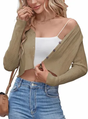 ZAFUL Women's Cropped Bolero Long Sleeve Knit Cardigan V Neck Button Down Shurg for Dress