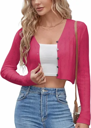 ZAFUL Women's Cropped Bolero Long Sleeve Knit Cardigan V Neck Button Down Shurg for Dress