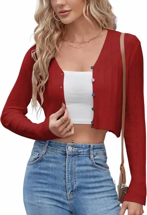 ZAFUL Women's Cropped Bolero Long Sleeve Knit Cardigan V Neck Button Down Shurg for Dress