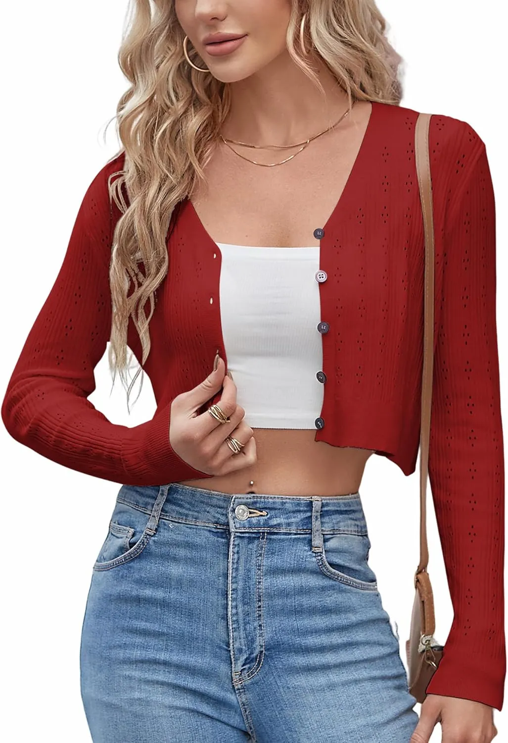 ZAFUL Women's Cropped Bolero Long Sleeve Knit Cardigan V Neck Button Down Shurg for Dress