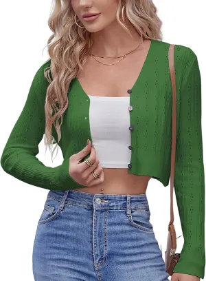 ZAFUL Women's Cropped Bolero Long Sleeve Knit Cardigan V Neck Button Down Shurg for Dress