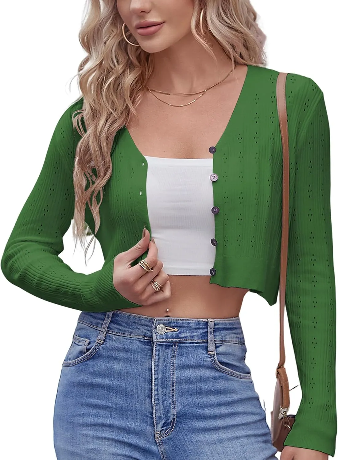 ZAFUL Women's Cropped Bolero Long Sleeve Knit Cardigan V Neck Button Down Shurg for Dress