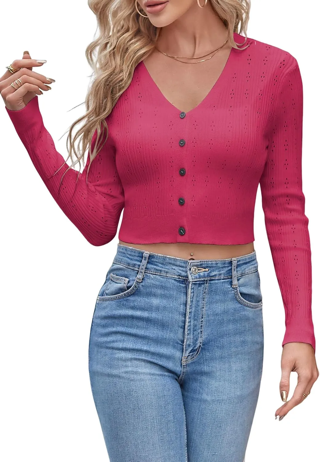 ZAFUL Women's Cropped Bolero Long Sleeve Knit Cardigan V Neck Button Down Shurg for Dress