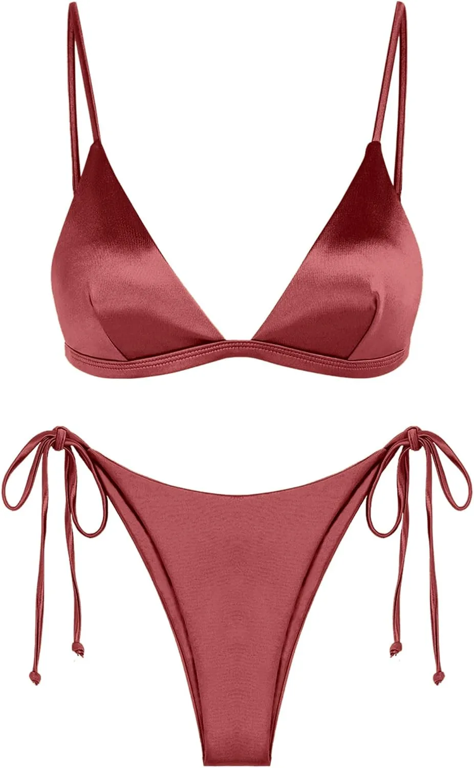 ZAFUL Women's Shiny Silky Bikini Sets Sexy Triangle Two Piece Swimsuit 2024 Tie Side Thong High Cut Cheeky Bathing Suit