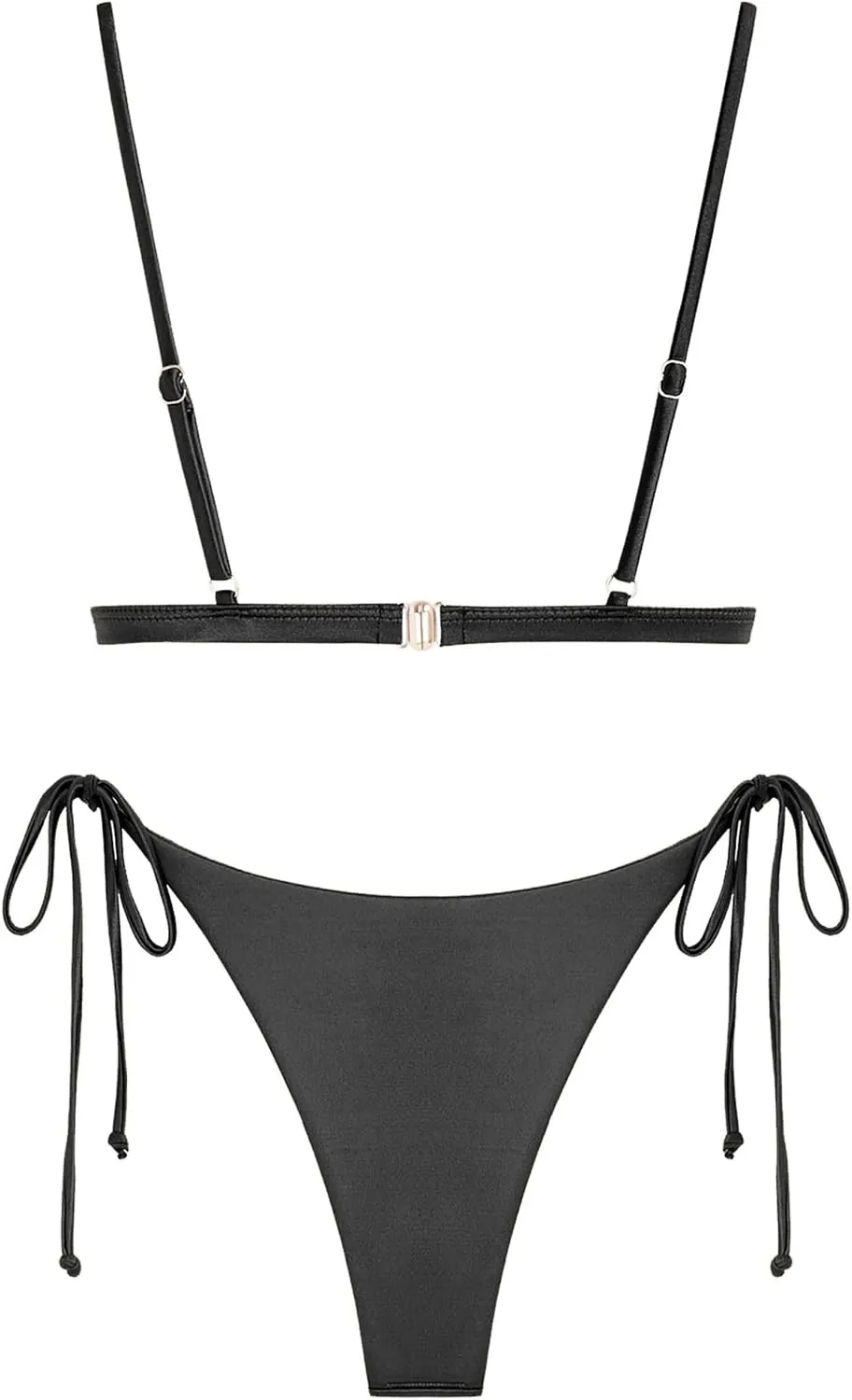 ZAFUL Women's Shiny Silky Bikini Sets Sexy Triangle Two Piece Swimsuit 2024 Tie Side Thong High Cut Cheeky Bathing Suit