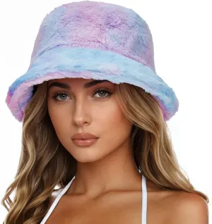 Zando Fuzzy Winter Warm Faux Fur Bucket Hat - Cute Soft Fluffy Rave Fisherman Cap