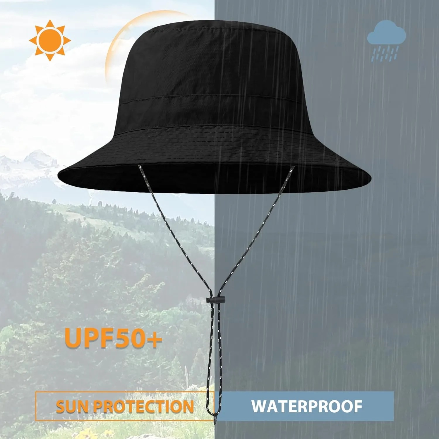 Zando Waterproof Bucket Hat for Woman Men Rain Hat UPF 50  Sun Hats for Women Packable Outdoor Hiking Safari Fishing Hat