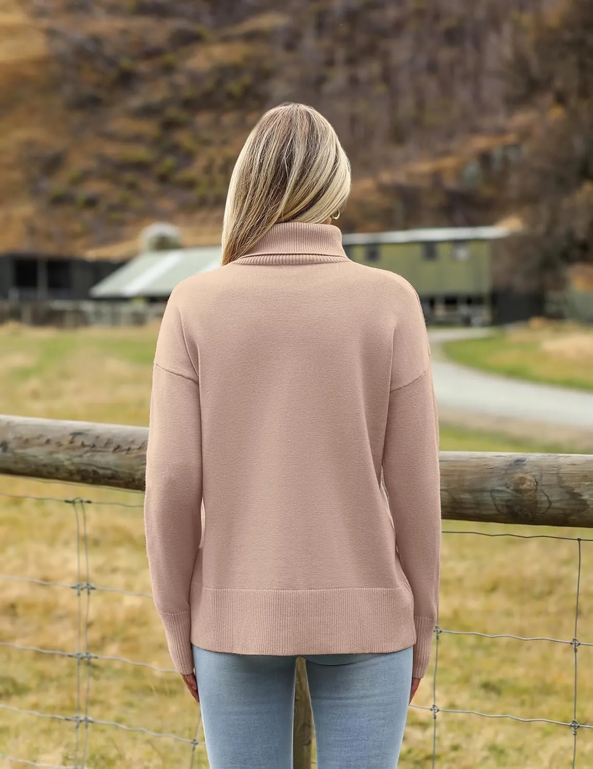 Zeagoo Women's Turtleneck Sweater 2024 Fall Winter Chunky Knitted Pullover High Low Hem Trendy Basic Jumper Top