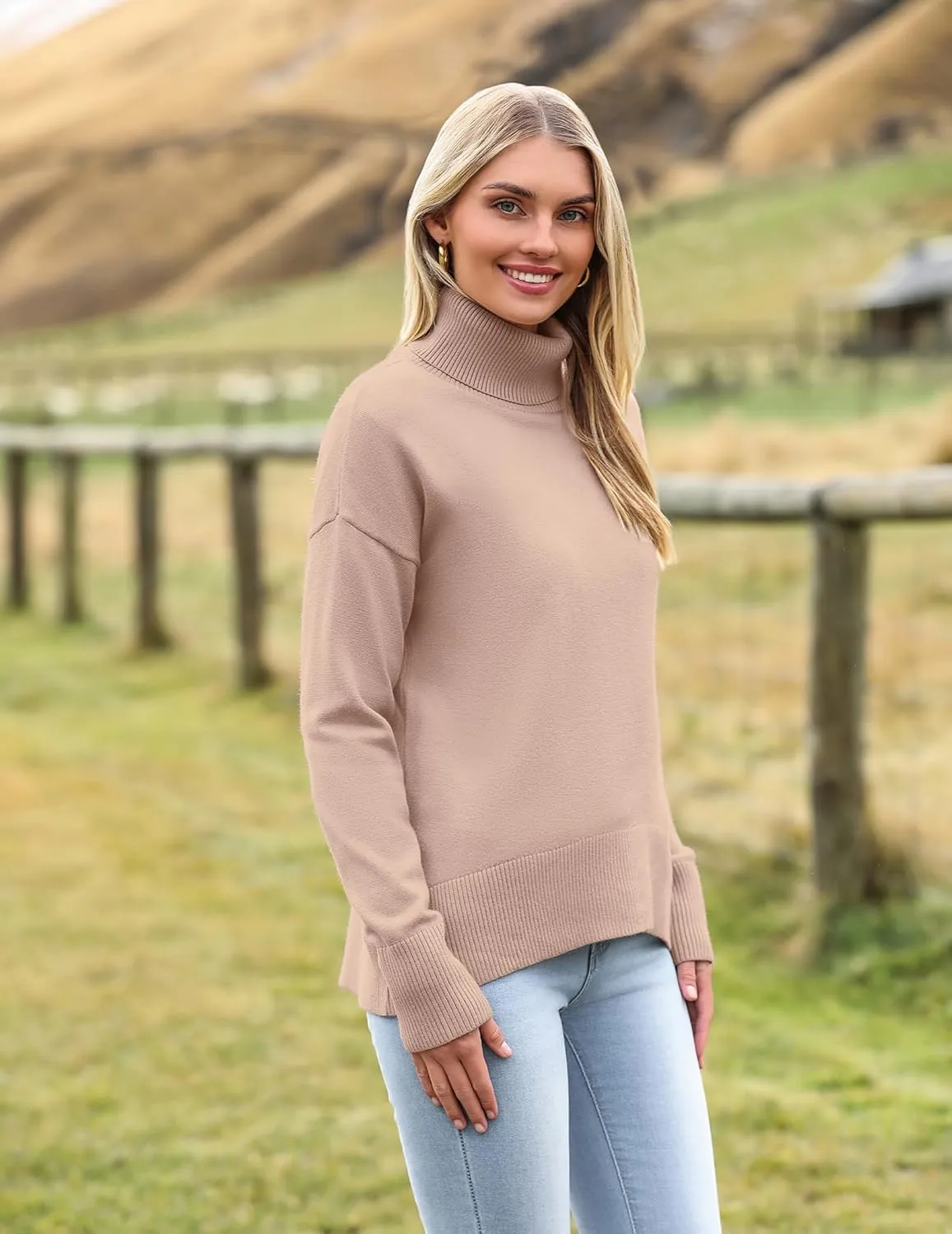 Zeagoo Women's Turtleneck Sweater 2024 Fall Winter Chunky Knitted Pullover High Low Hem Trendy Basic Jumper Top