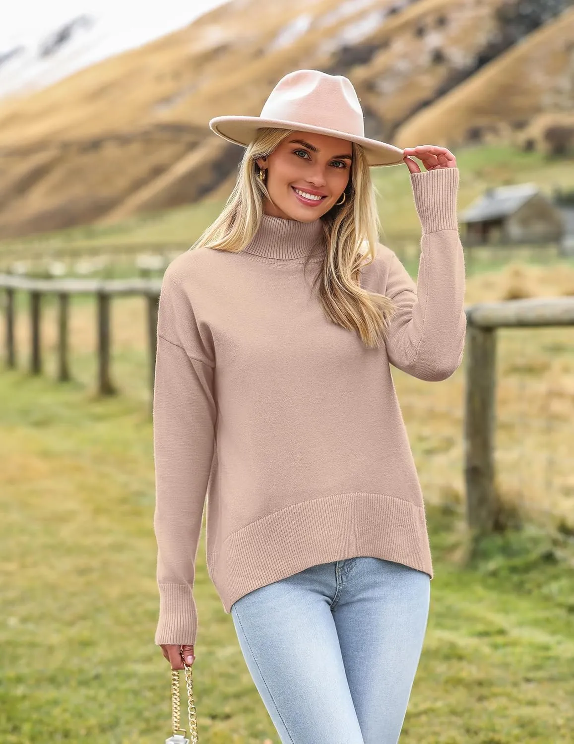 Zeagoo Women's Turtleneck Sweater 2024 Fall Winter Chunky Knitted Pullover High Low Hem Trendy Basic Jumper Top