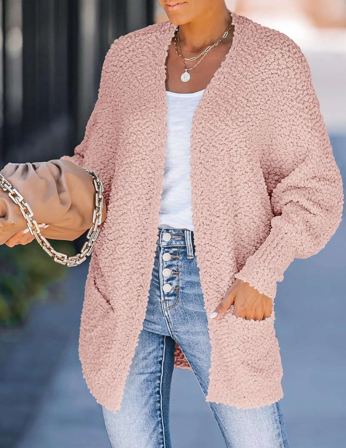 ZESICA Women's Fall Winter Popcorn Long Sleeve Open Front Chunky Knit Oversized Cardigan Sweater Coat