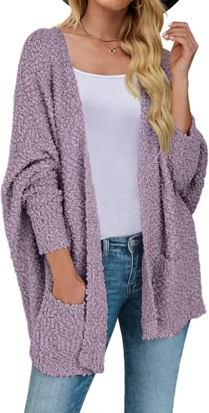 ZESICA Women's Fall Winter Popcorn Long Sleeve Open Front Chunky Knit Oversized Cardigan Sweater Coat