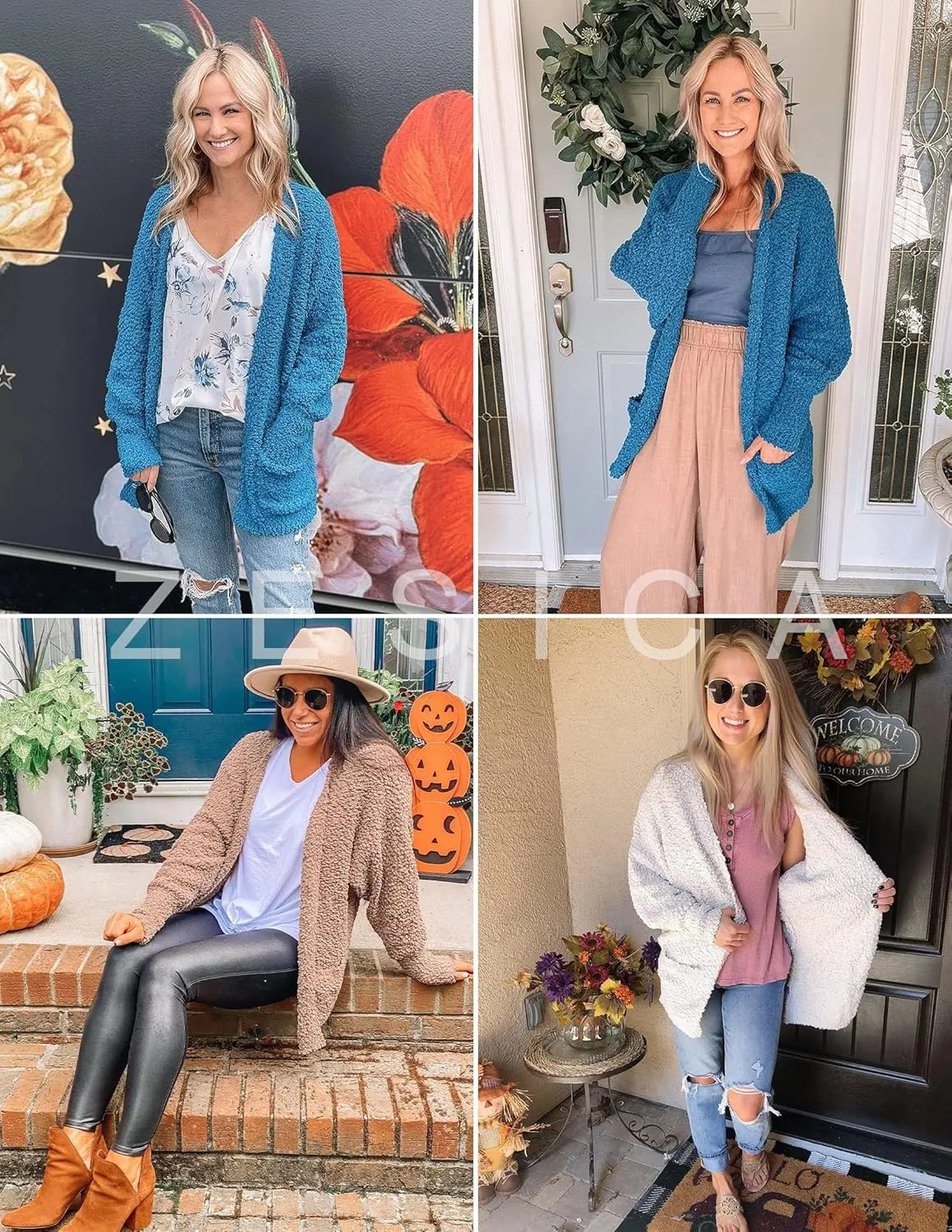 ZESICA Women's Fall Winter Popcorn Long Sleeve Open Front Chunky Knit Oversized Cardigan Sweater Coat