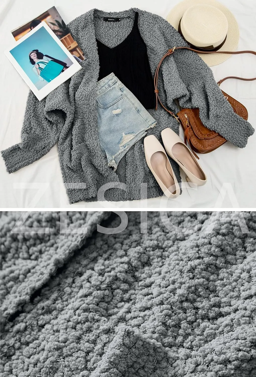 ZESICA Women's Fall Winter Popcorn Long Sleeve Open Front Chunky Knit Oversized Cardigan Sweater Coat