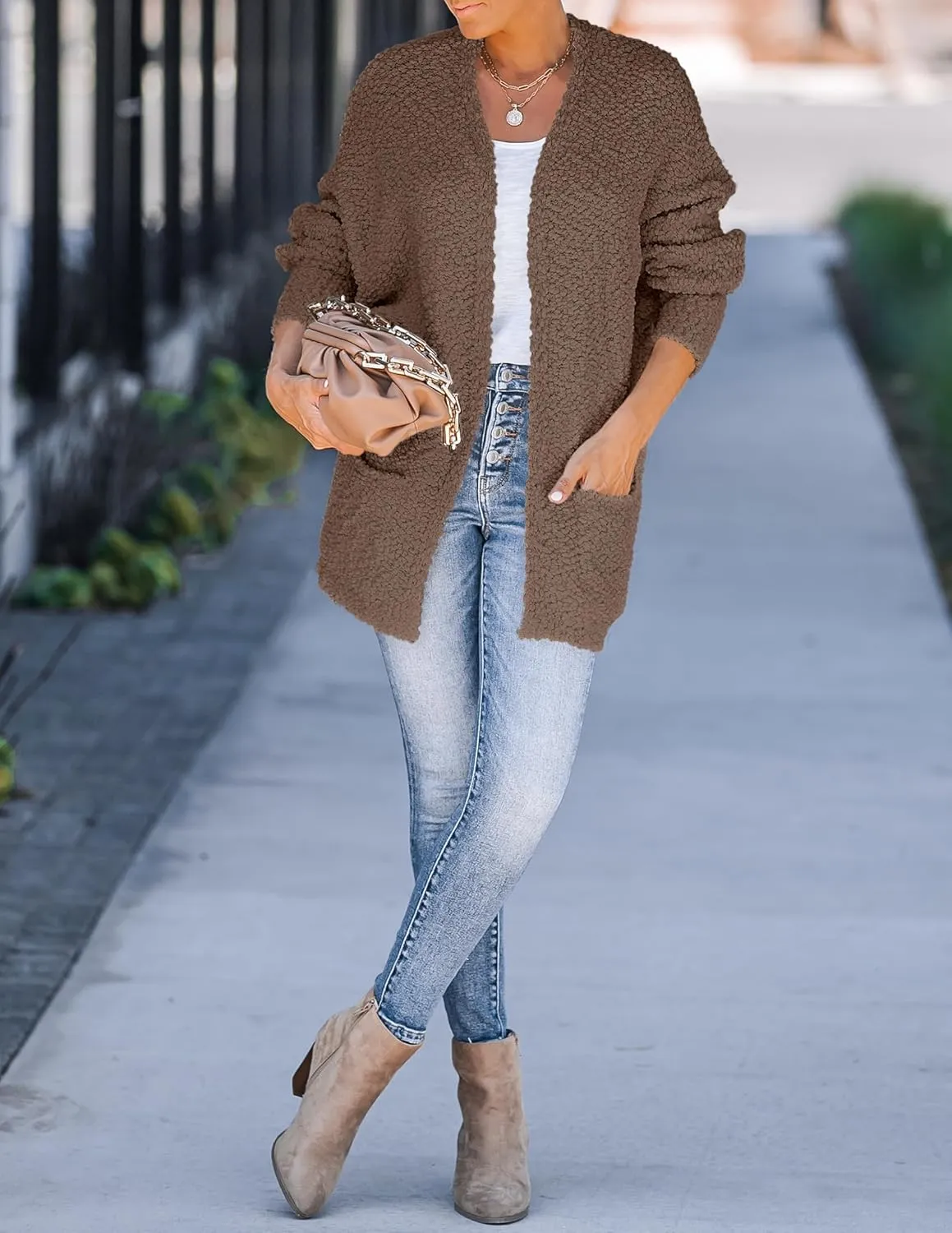 ZESICA Women's Fall Winter Popcorn Long Sleeve Open Front Chunky Knit Oversized Cardigan Sweater Coat