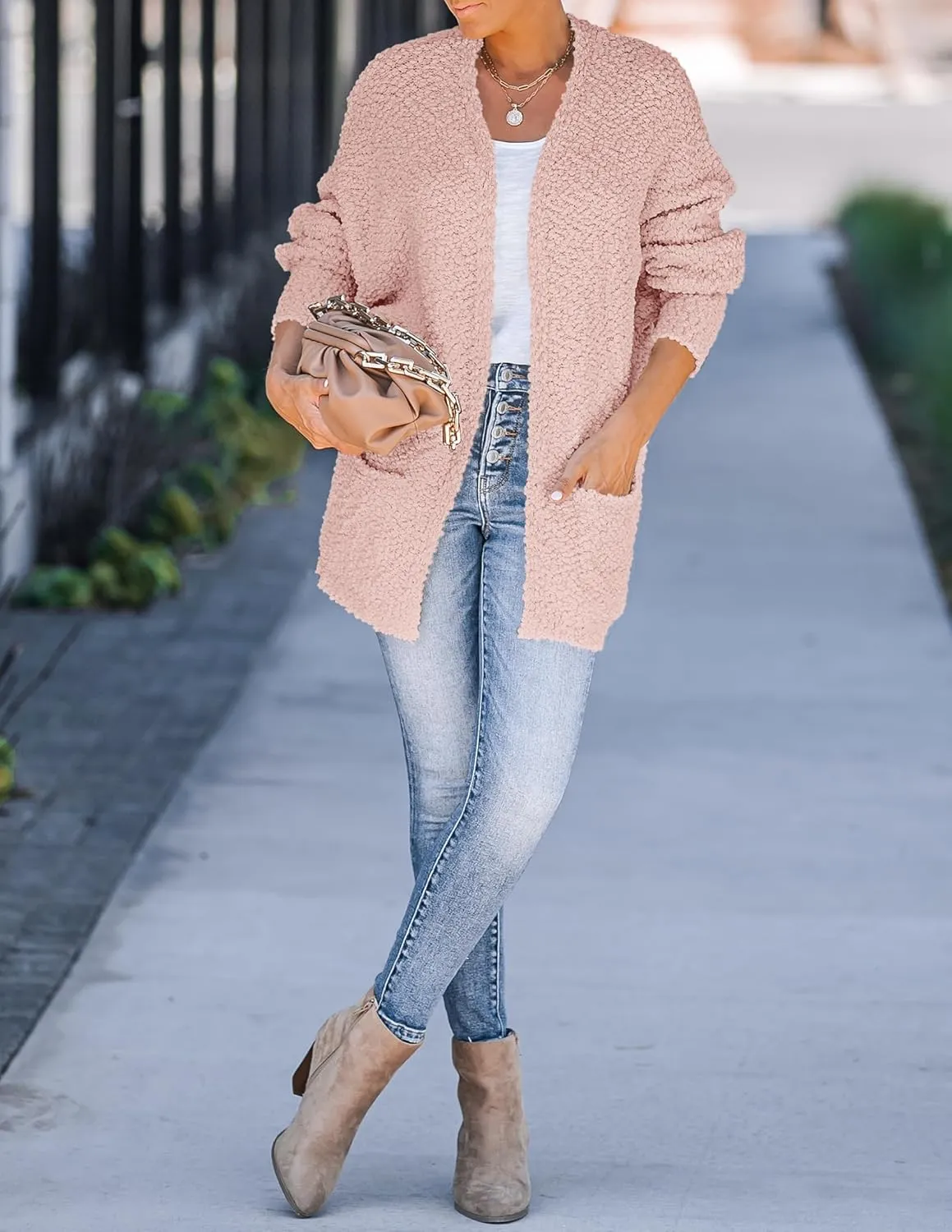 ZESICA Women's Fall Winter Popcorn Long Sleeve Open Front Chunky Knit Oversized Cardigan Sweater Coat