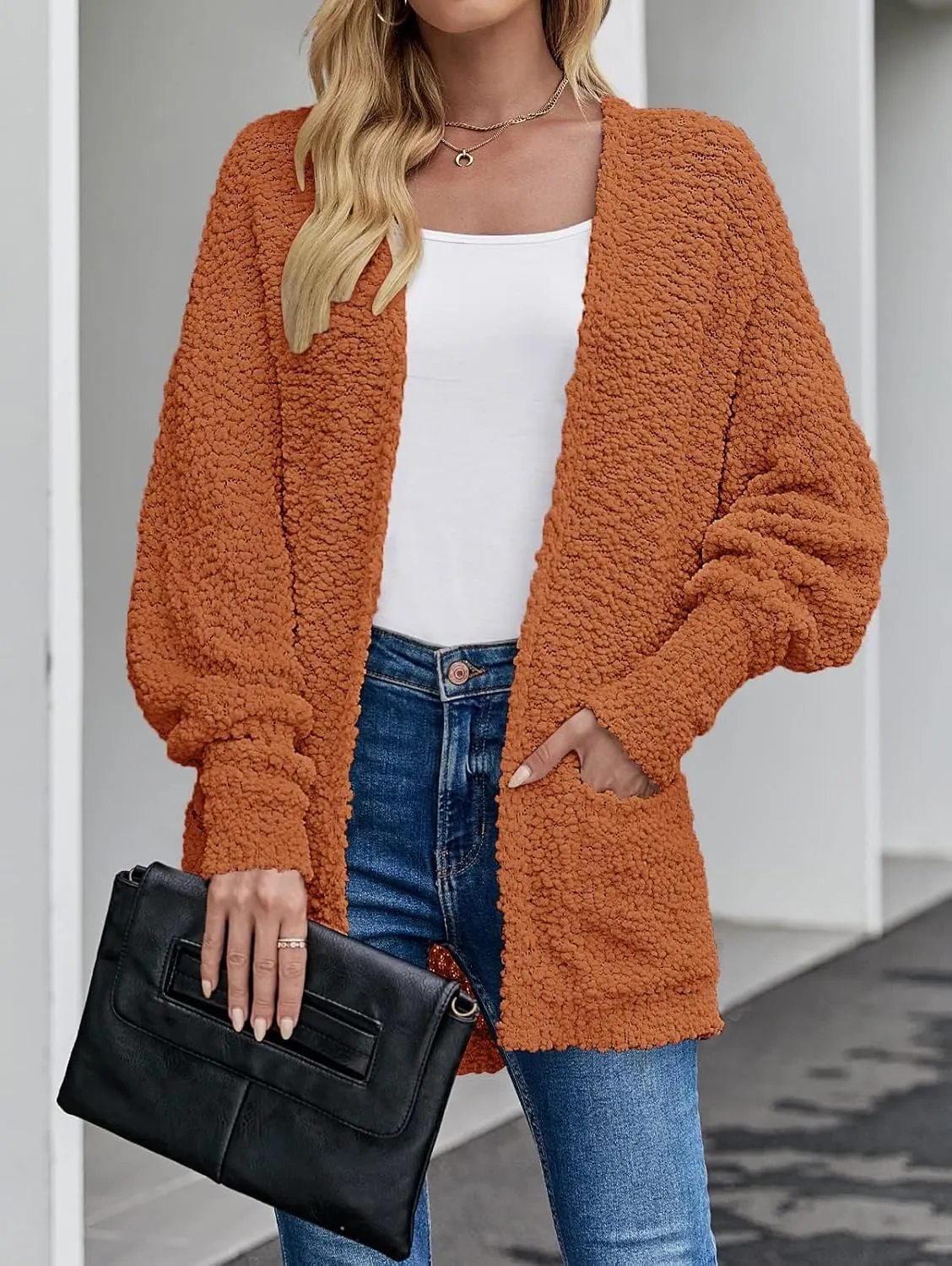 ZESICA Women's Fall Winter Popcorn Long Sleeve Open Front Chunky Knit Oversized Cardigan Sweater Coat