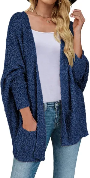 ZESICA Women's Fall Winter Popcorn Long Sleeve Open Front Chunky Knit Oversized Cardigan Sweater Coat