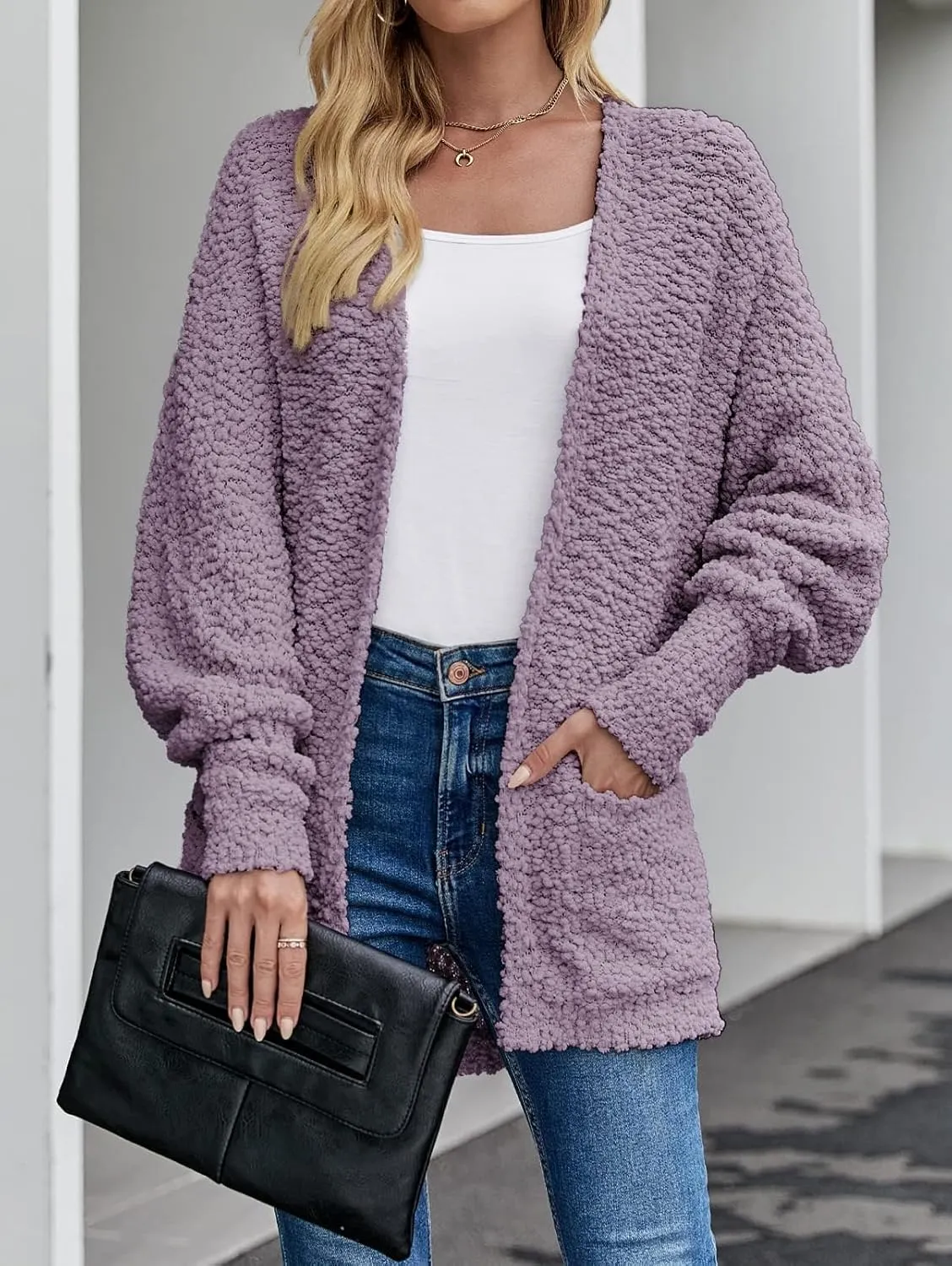 ZESICA Women's Fall Winter Popcorn Long Sleeve Open Front Chunky Knit Oversized Cardigan Sweater Coat