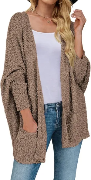 ZESICA Women's Fall Winter Popcorn Long Sleeve Open Front Chunky Knit Oversized Cardigan Sweater Coat