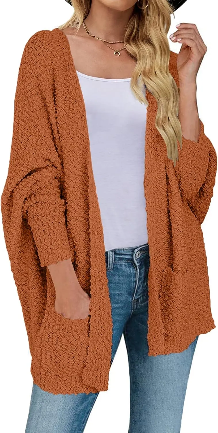 ZESICA Women's Fall Winter Popcorn Long Sleeve Open Front Chunky Knit Oversized Cardigan Sweater Coat