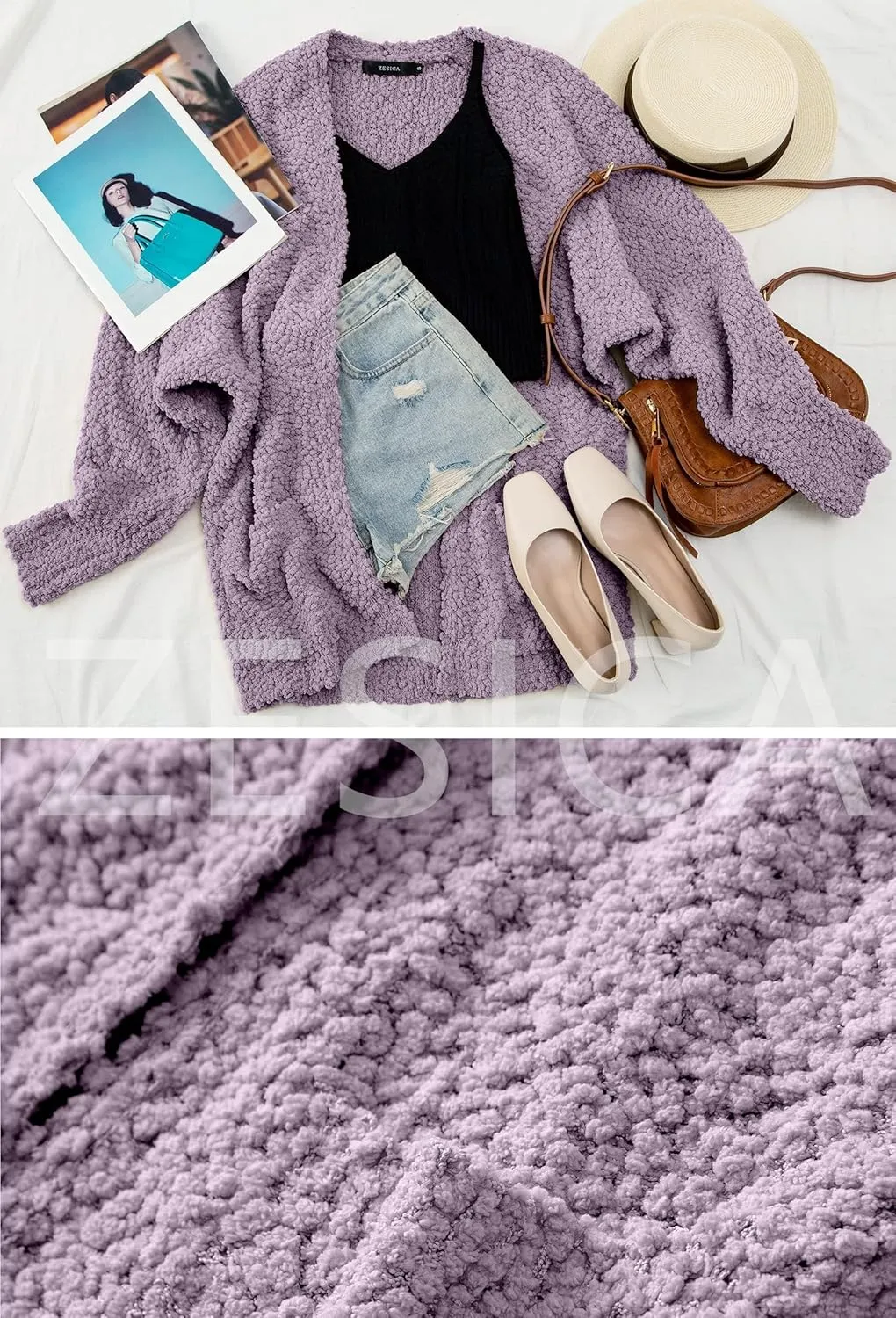 ZESICA Women's Fall Winter Popcorn Long Sleeve Open Front Chunky Knit Oversized Cardigan Sweater Coat