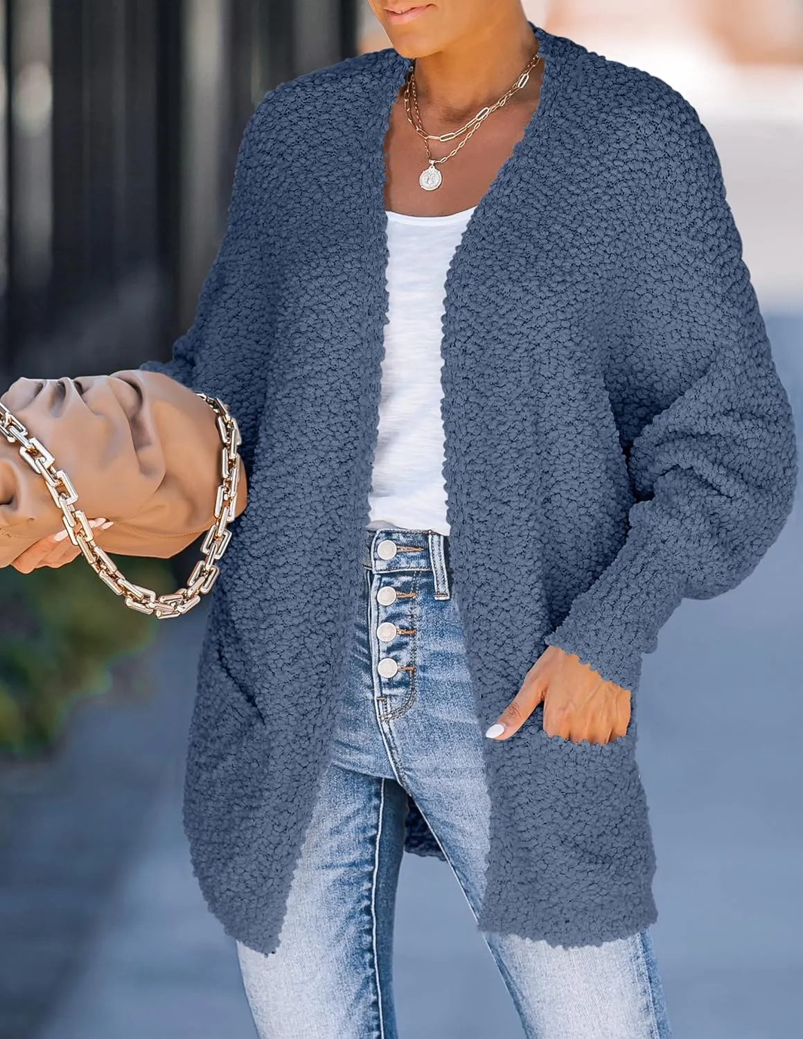 ZESICA Women's Fall Winter Popcorn Long Sleeve Open Front Chunky Knit Oversized Cardigan Sweater Coat