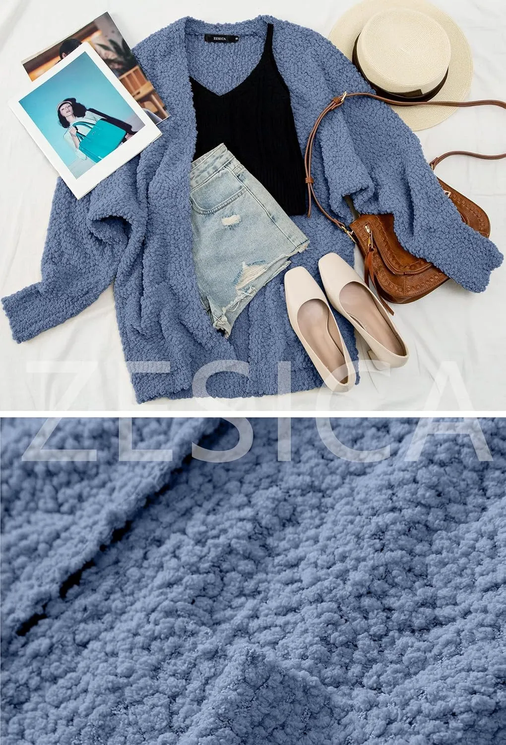ZESICA Women's Fall Winter Popcorn Long Sleeve Open Front Chunky Knit Oversized Cardigan Sweater Coat