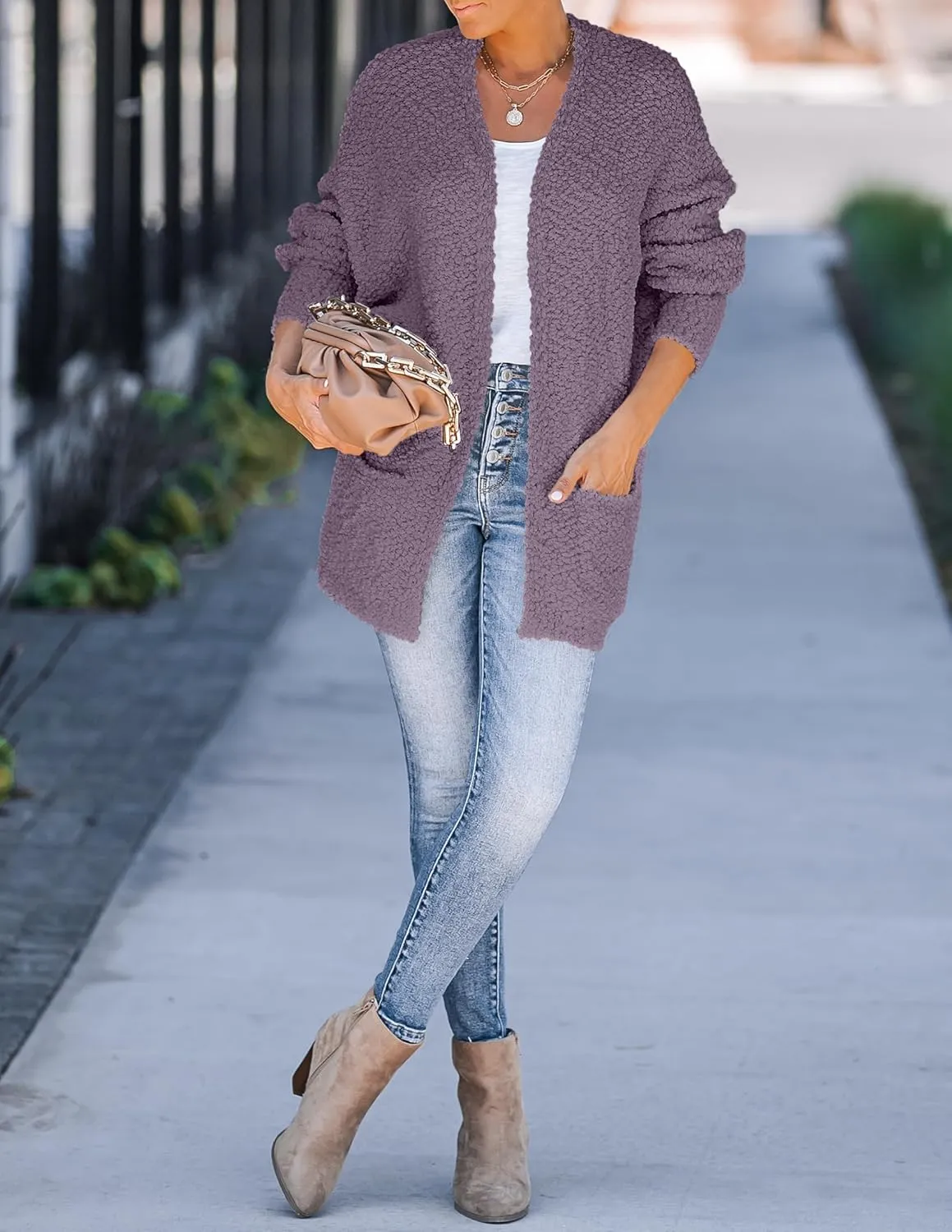 ZESICA Women's Fall Winter Popcorn Long Sleeve Open Front Chunky Knit Oversized Cardigan Sweater Coat