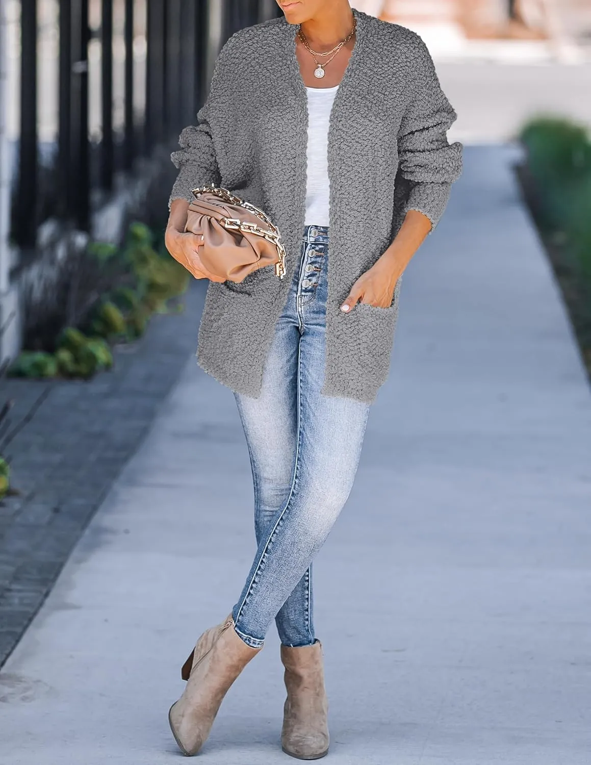 ZESICA Women's Fall Winter Popcorn Long Sleeve Open Front Chunky Knit Oversized Cardigan Sweater Coat