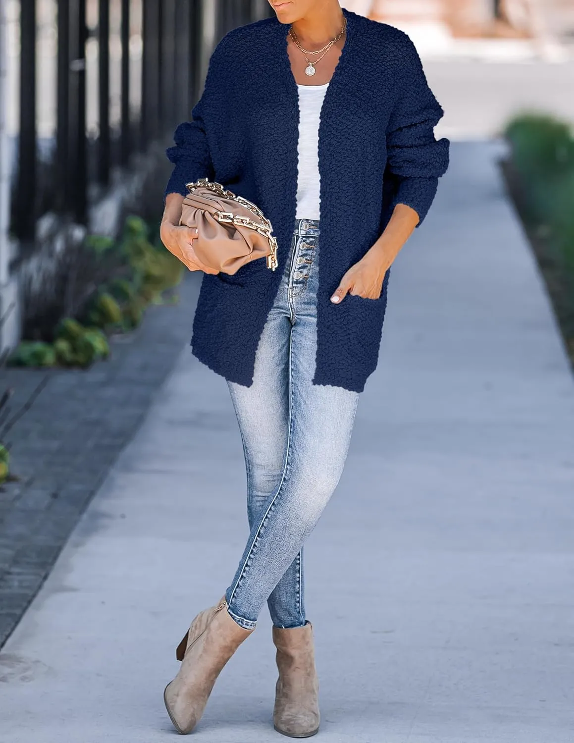 ZESICA Women's Fall Winter Popcorn Long Sleeve Open Front Chunky Knit Oversized Cardigan Sweater Coat