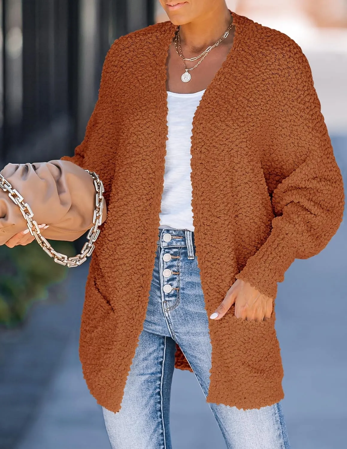 ZESICA Women's Fall Winter Popcorn Long Sleeve Open Front Chunky Knit Oversized Cardigan Sweater Coat