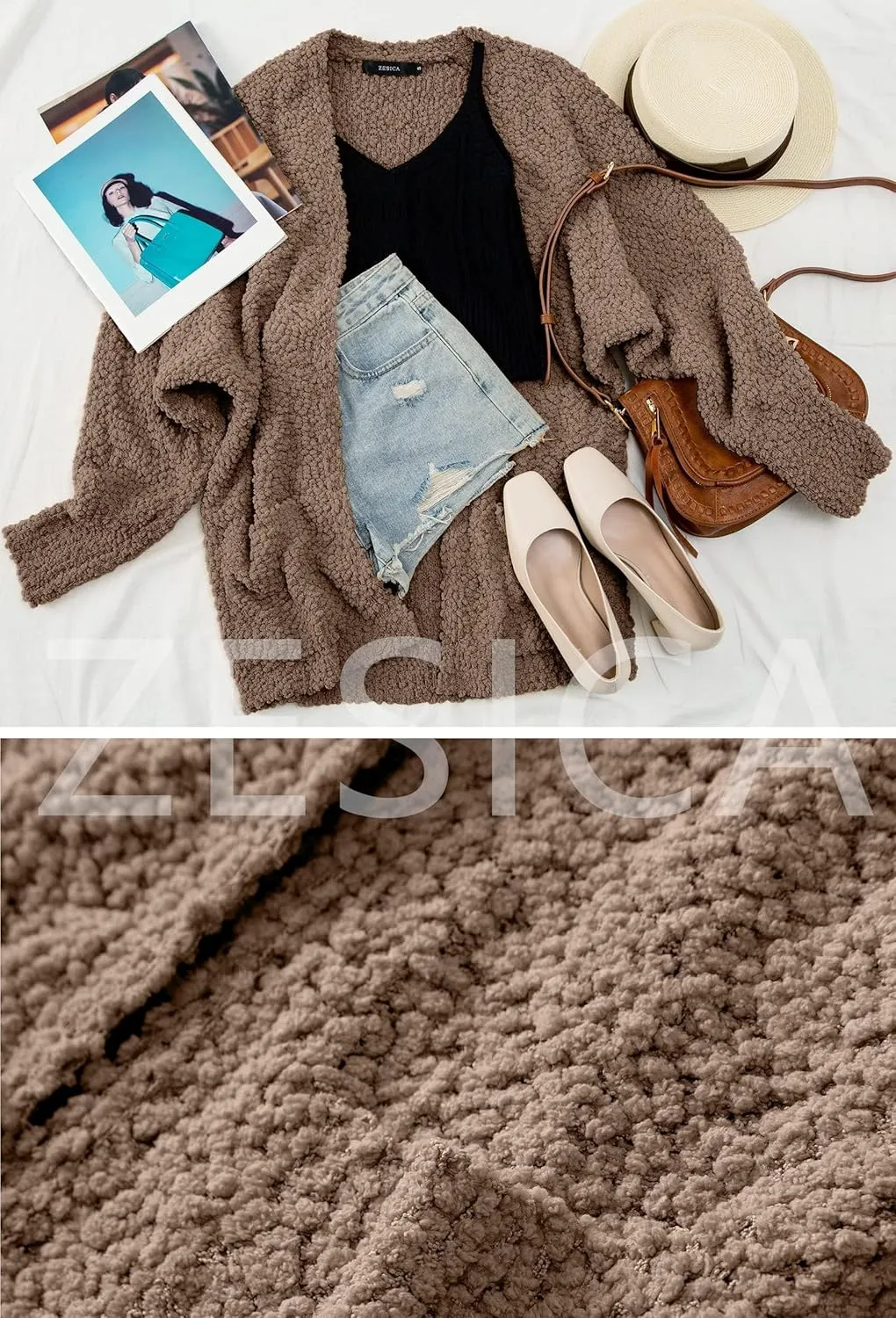 ZESICA Women's Fall Winter Popcorn Long Sleeve Open Front Chunky Knit Oversized Cardigan Sweater Coat